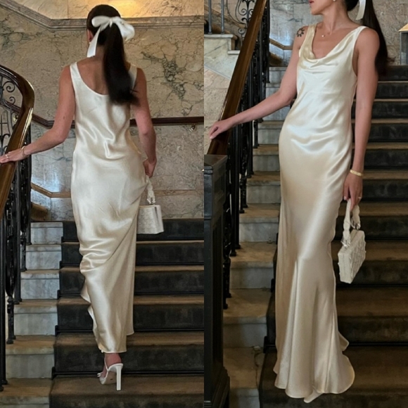 NWT Reformation Annabelle Maxi Silk Dress Fior Di Latte Cowl Scooped Neck 6 - Picture 2 of 12